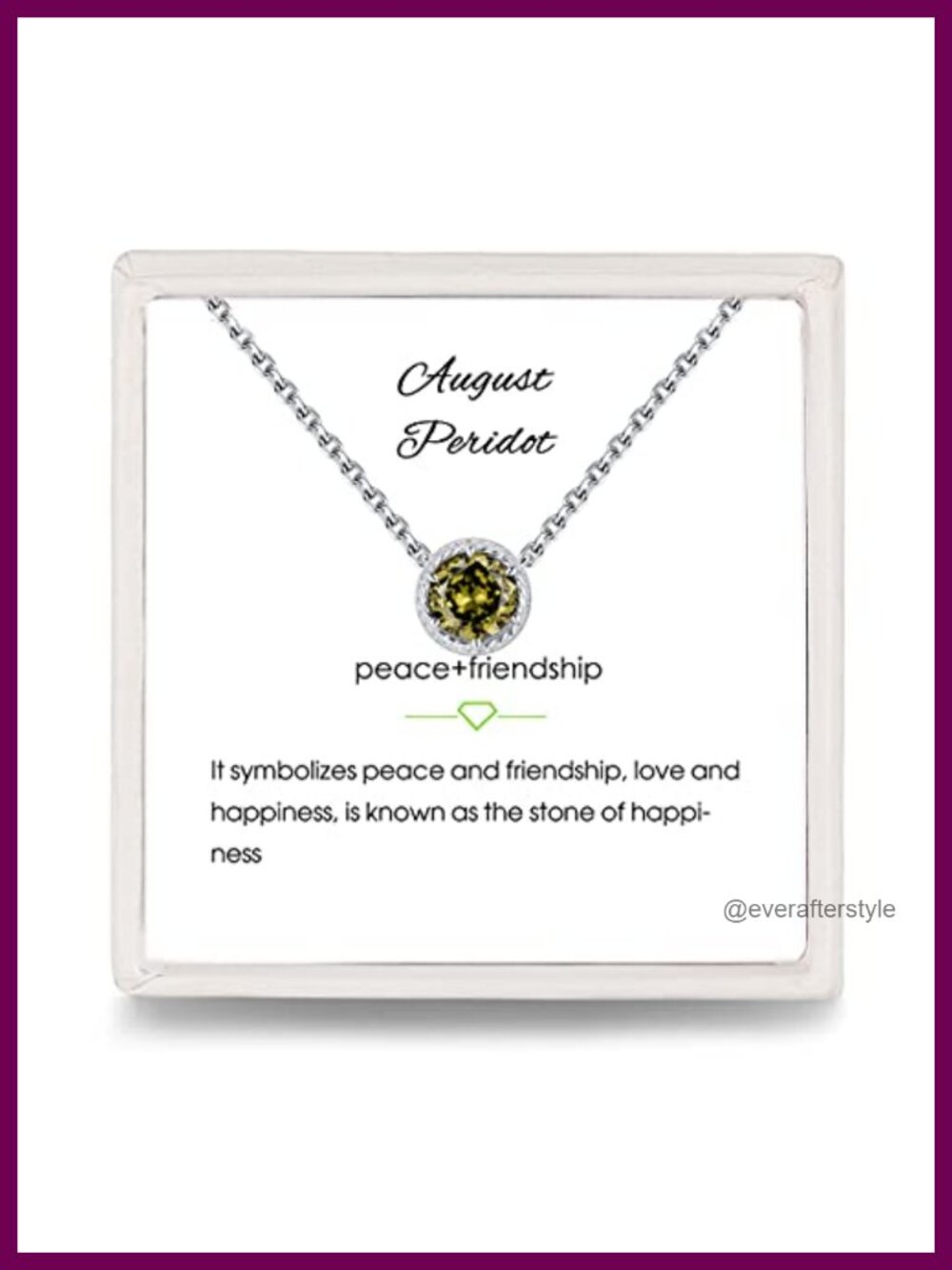 925 Sterling Silver Dainty Birthstone Pendant Necklace August Peridot CZ Women